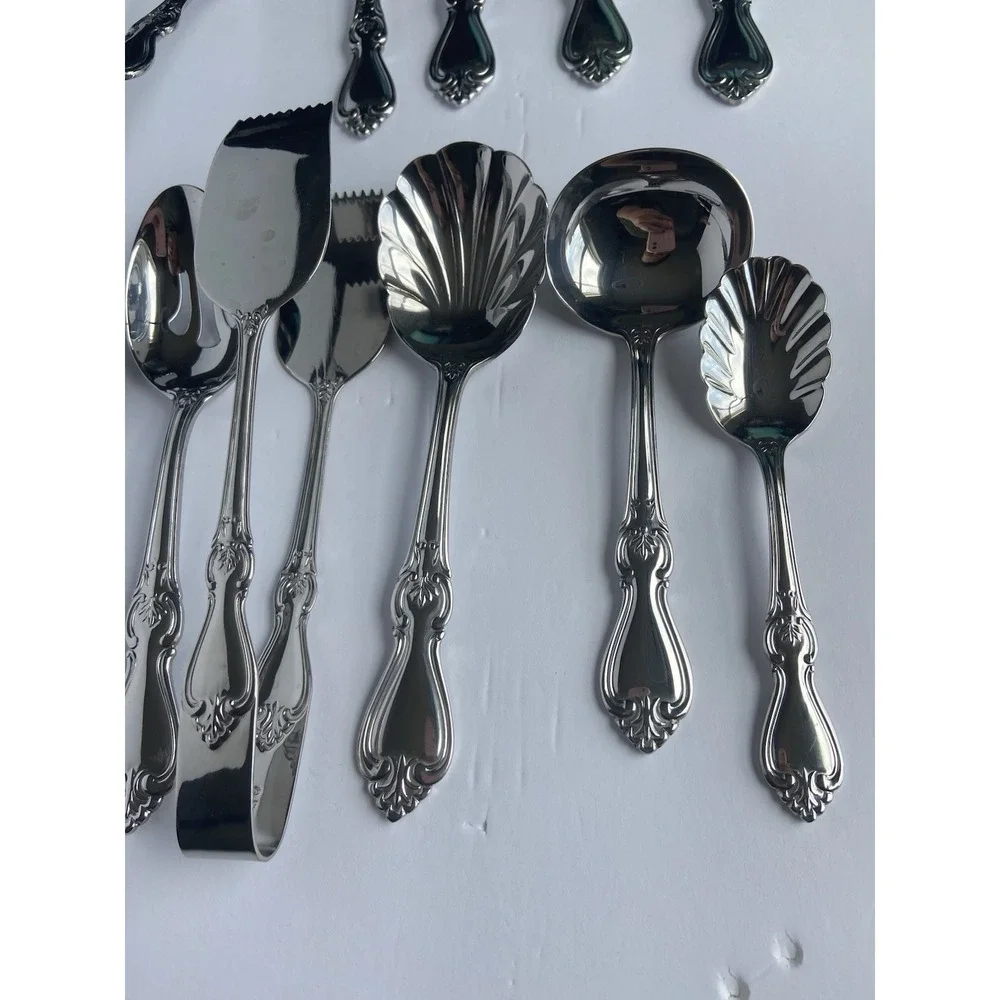 Reed & Barton 18/10 Stainless Steel Ornate Serving Set 15 Piece‎ Silverware